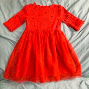 Red Long Sleeve Dress with Heart Pattern